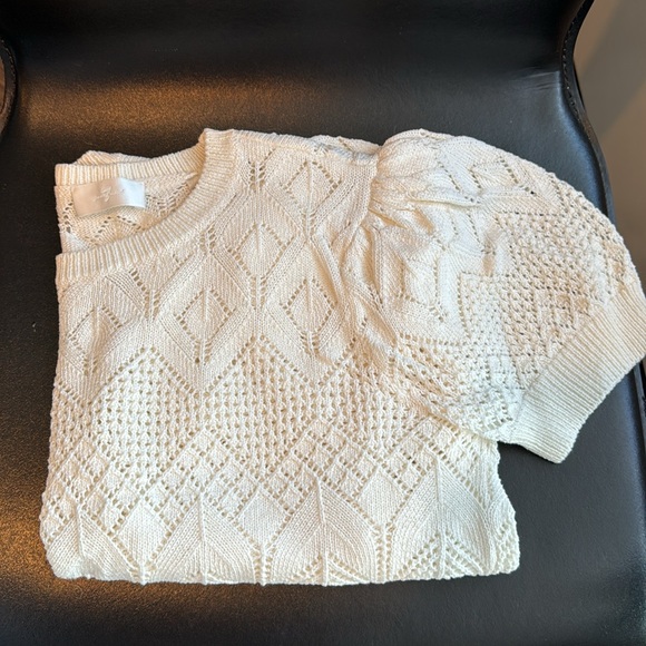 7 for All Mankind Short Sleeve Puff Sweater in Cream Size Medium - Picture 3 of 3